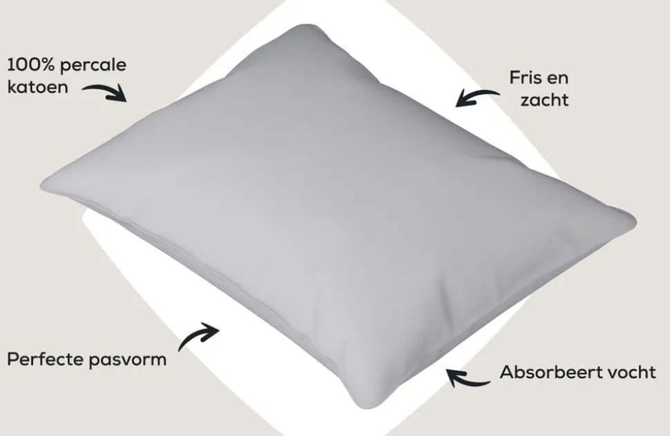 Dixxius Kussenslopen Excellent Percale Katoen Light Grey (set van 2)